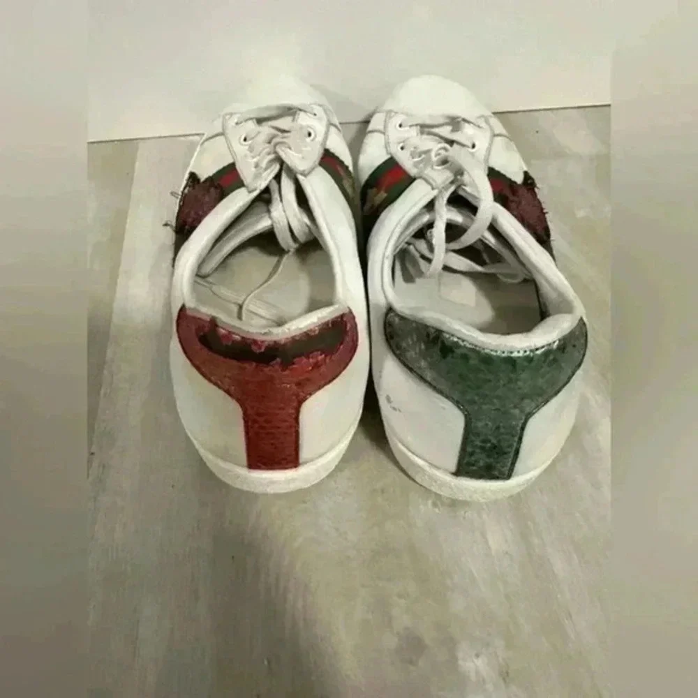 Gucci White Leather And‎ Crystal Embellished Lightning Bolt Ace Low Top Sneakers - Picture 2 of 7